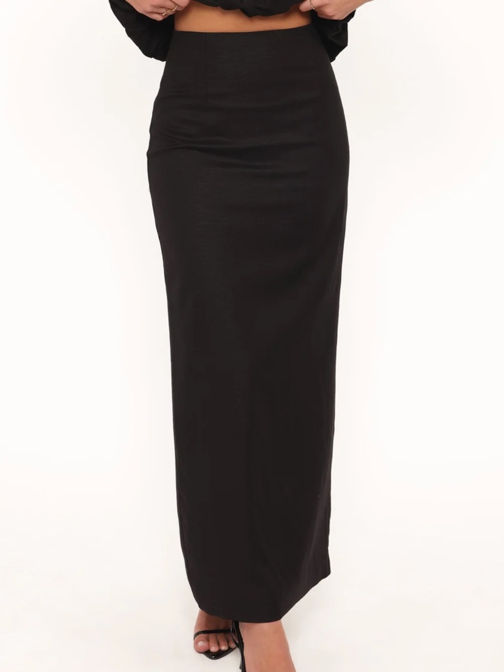 Petal & Pup Black High-Waist Column  Maxi Skirt elastic zip waist NWOT  small